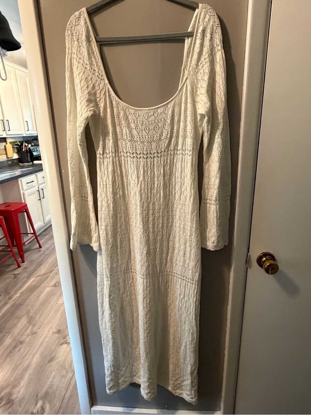 Women's Ivory Crochet Knit Long Sleeve Dress Hollister XL